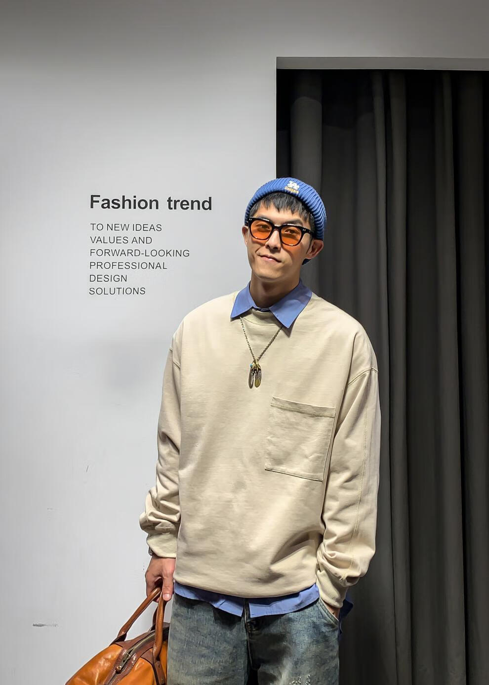 lvke 设计师品牌男装 纯色口袋款棉质长袖t恤男oversize情侣国潮内搭