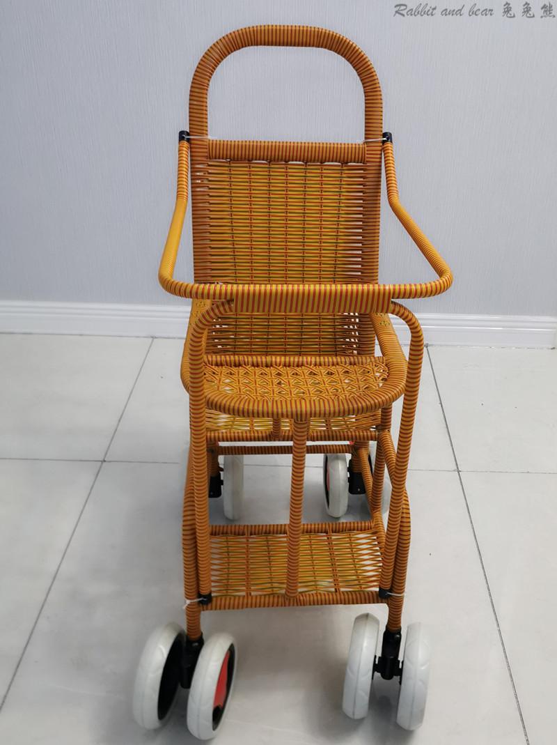 仿竹藤编制夏季婴儿围栏推车藤编竹藤小孩宝宝儿童轻便藤椅小推车 扁