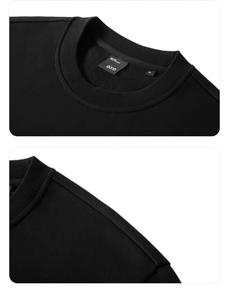 GXG Men's Clothing, Black Letter Pattern Crew Neck Sweatshirt, New Autumn 2024 Product, Black, 175/L 6