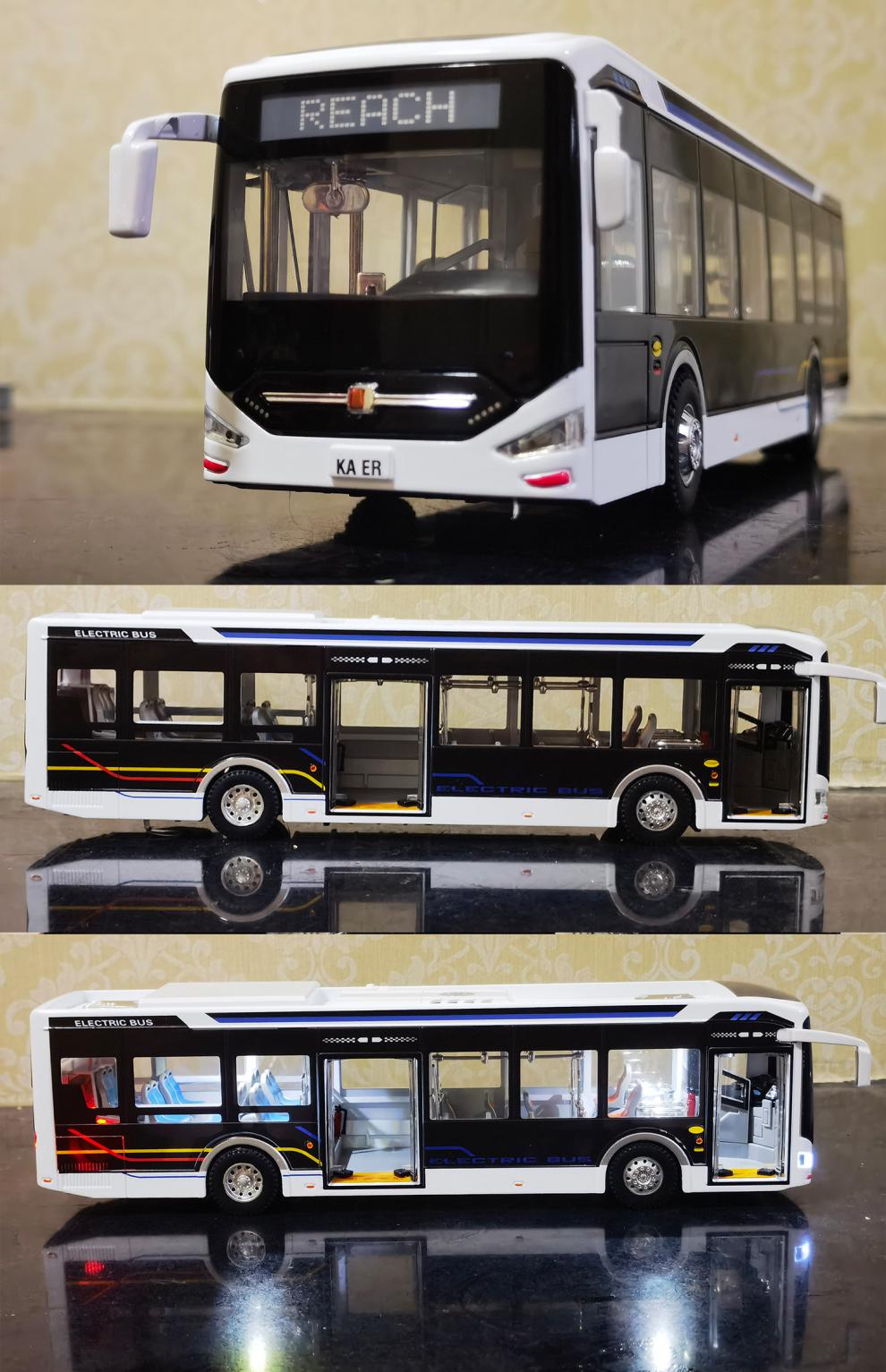 【八一专享】能源合金公交车模型1:42宇通客车模型黑金刚巴士新款纯