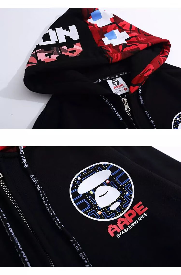 bape官方联名aape潮牌猿人头经典迷彩吃豆人联名卫衣男休闲学生情侣装
