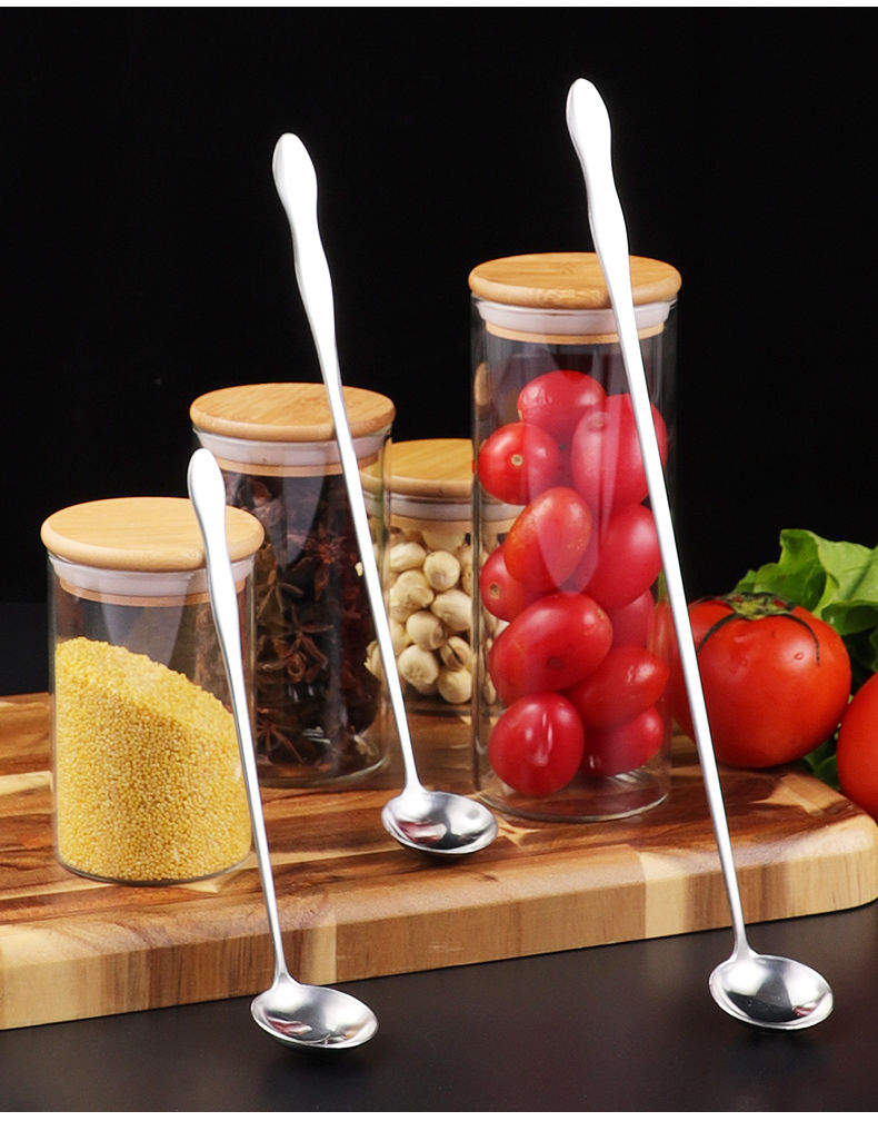 长柄勺子不锈钢调料勺加长把咖啡搅拌勺圆头小油勺餐馆厨师调味勺258