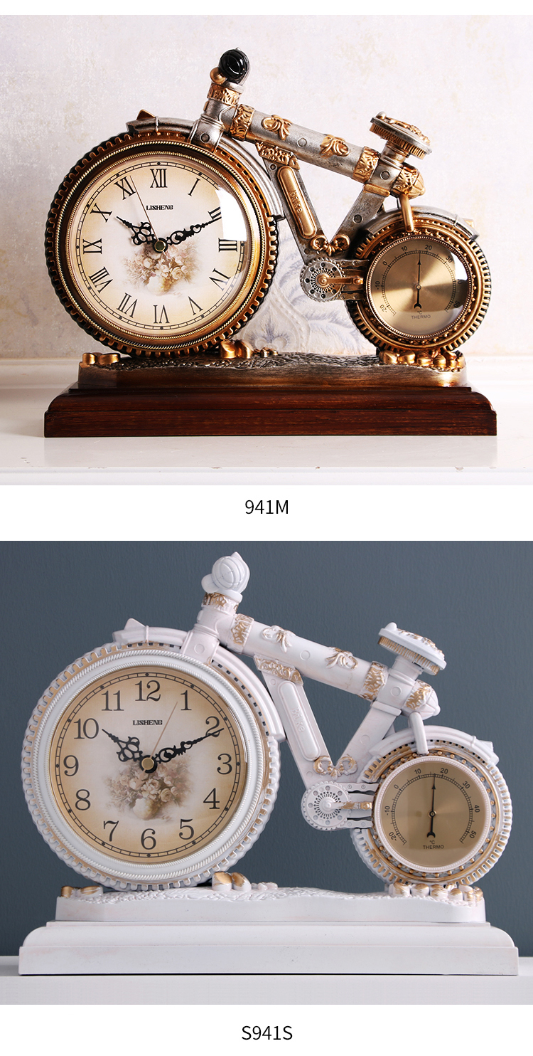 座钟家用台式家用客厅钟表欧式复古个性创意摩托车摆件时钟石英钟s