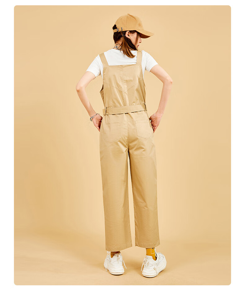 木果果木2022商场同款工装风宽松直筒卡其色背带裤日系小个子女卡其l