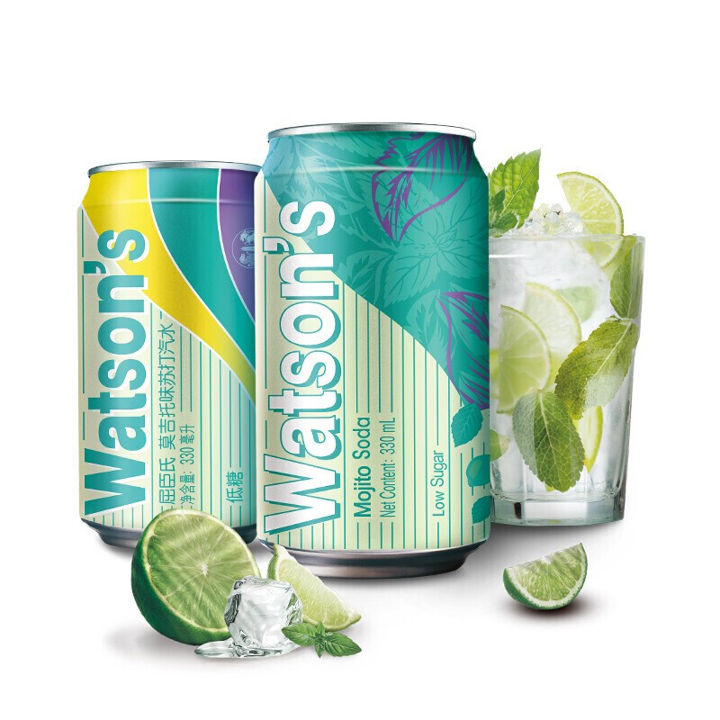 ss)苏打水气泡水330ml*24听/箱 天然苏打水经典黑罐碳酸饮料调酒汽水