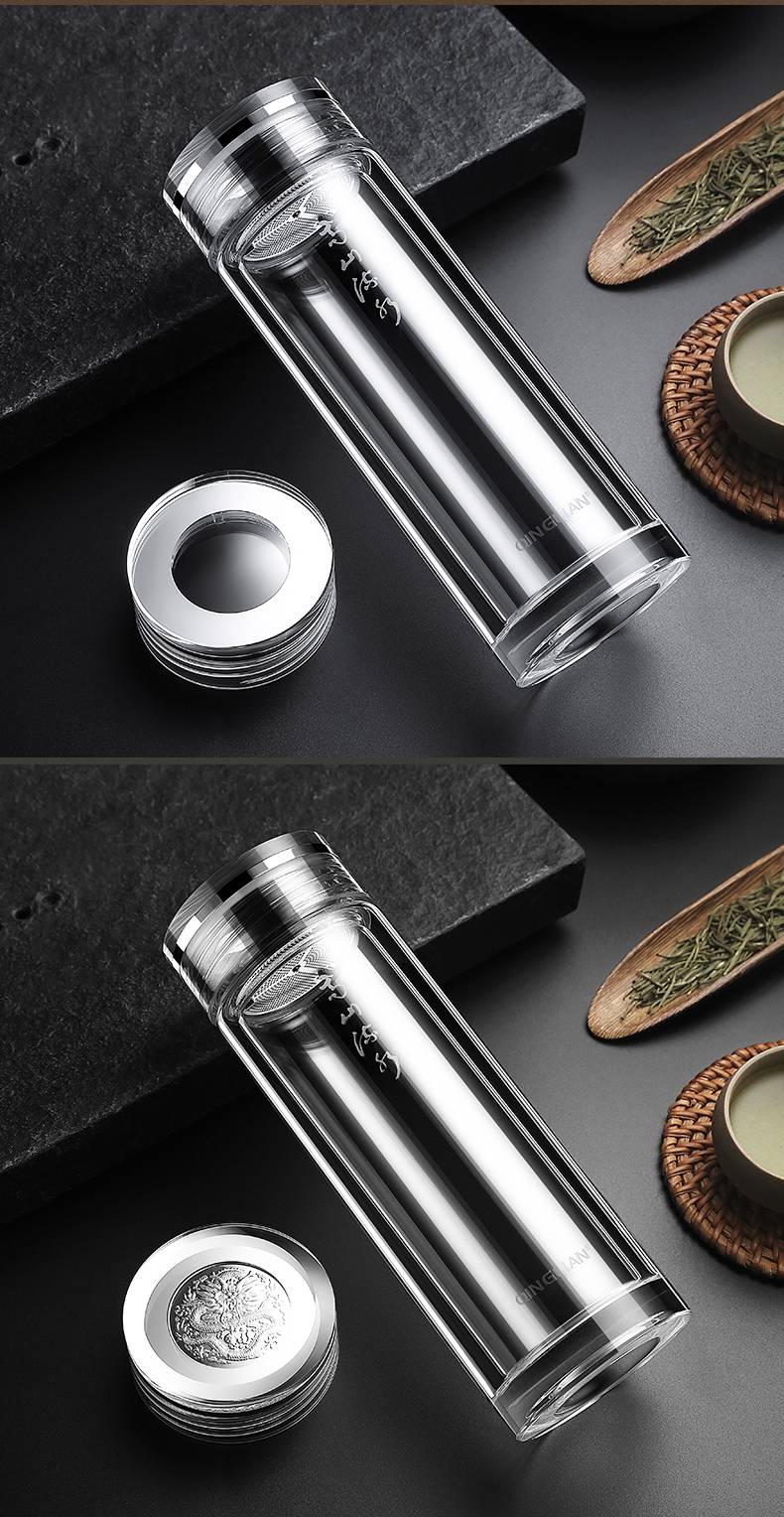 卧龙玻璃杯高档水晶级男士双层玻璃杯茶杯防烫车载商务礼品定制泡茶