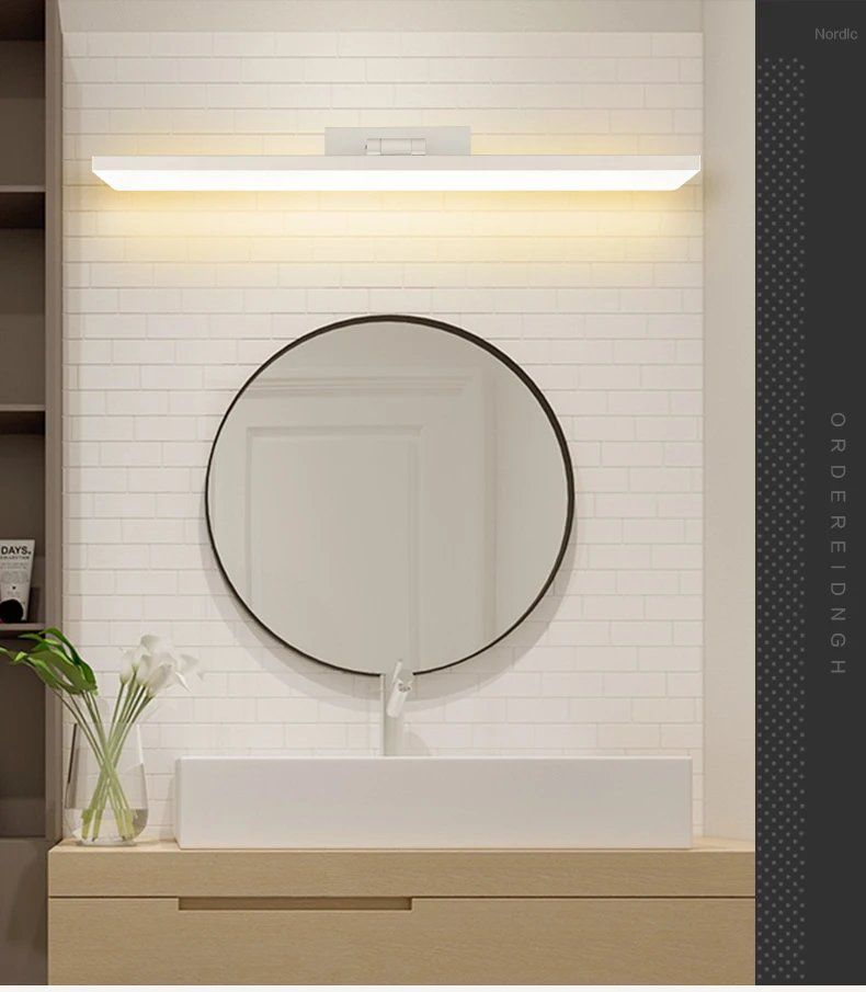 镜前灯led浴室柜卫生间免打孔北欧镜柜梳妆现代简约厕所镜灯白色款