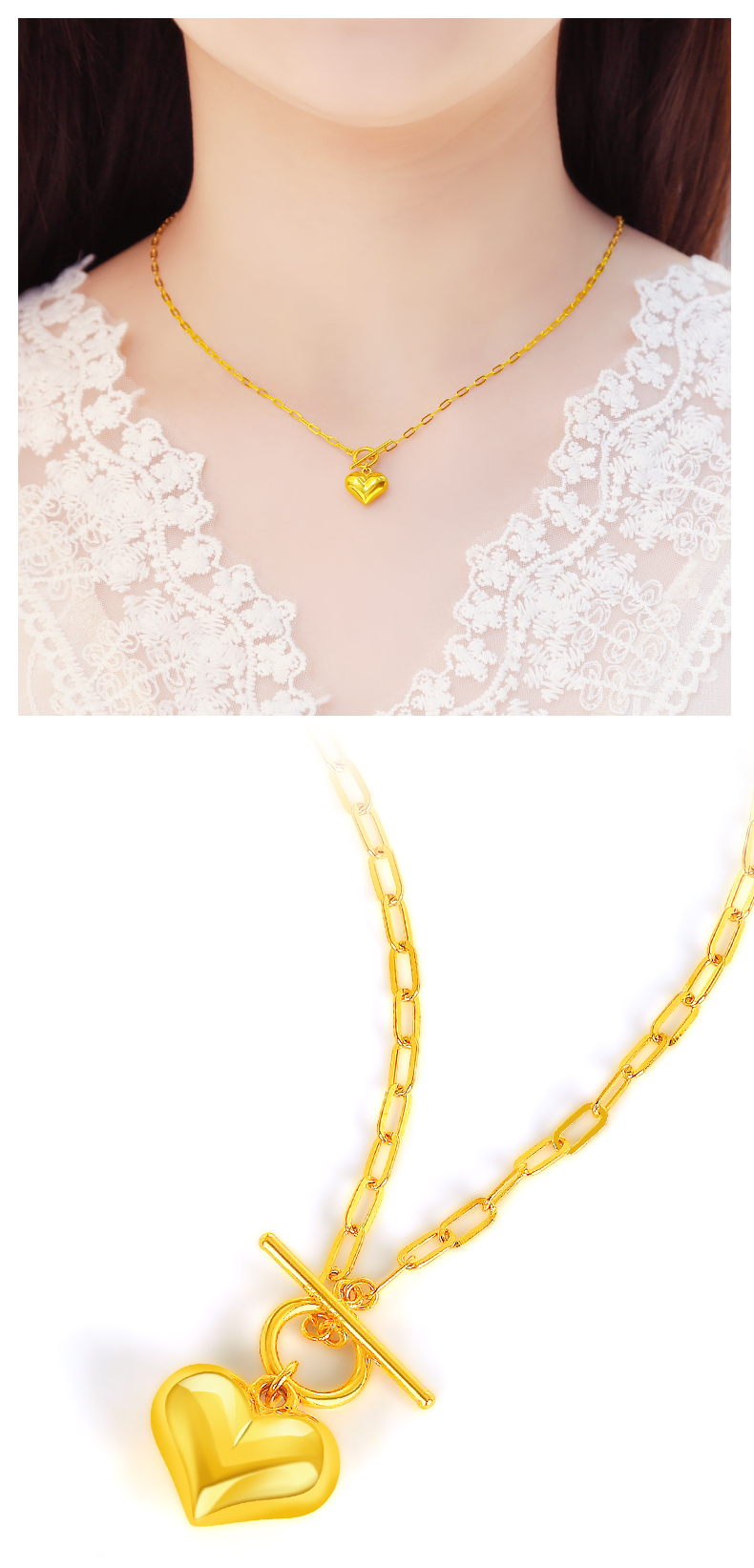 老凤祥款式老凤凰老凤凰黄金心尖尖吊坠女足金999项链ot扣新款ins风