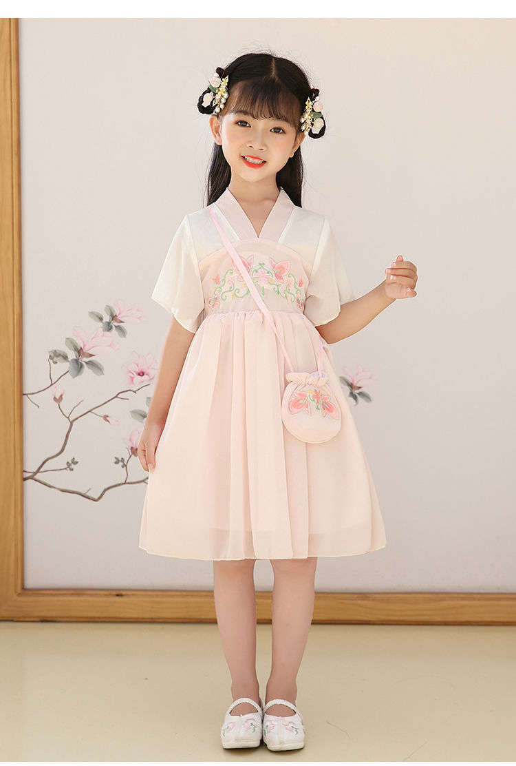 连衣裙全套夏装学生古装网红超仙小公主裙子浅绿带包包100身高8595