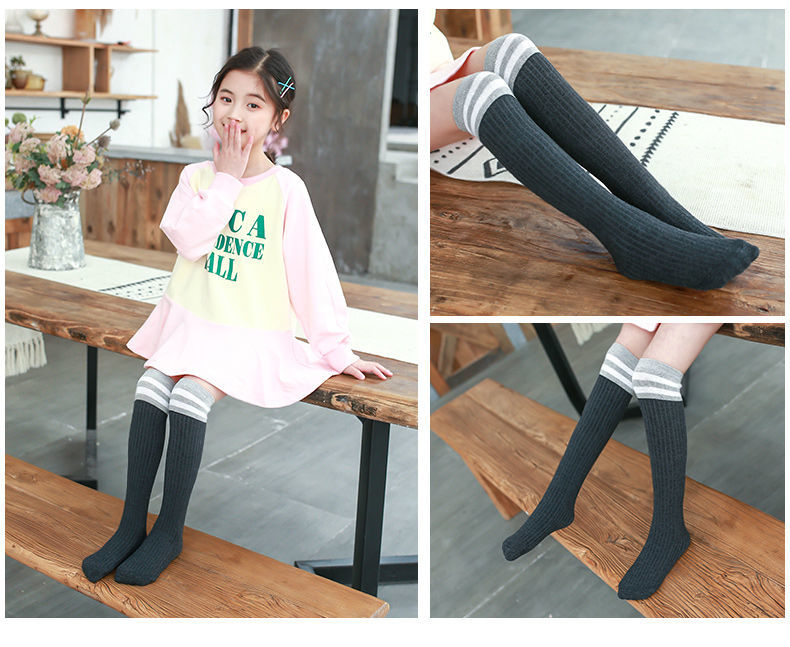 小女孩高筒长袜子夏薄宝宝堆堆彩虹条纹彩虹条纹2双小号15岁高85105cm