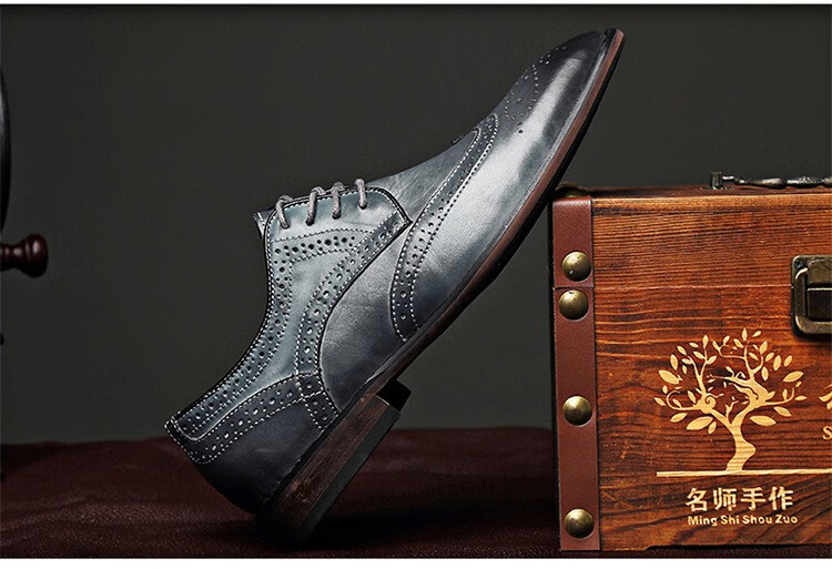 37成人35特小码巴洛克男鞋子超小号36瘦脚小脚布洛克皮鞋品质定制款