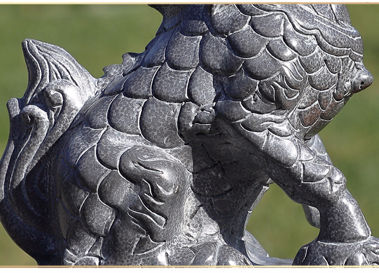 石头麒麟石雕青石雕刻麒麟摆件家用看门麒麟高25宽10长16厘米一只