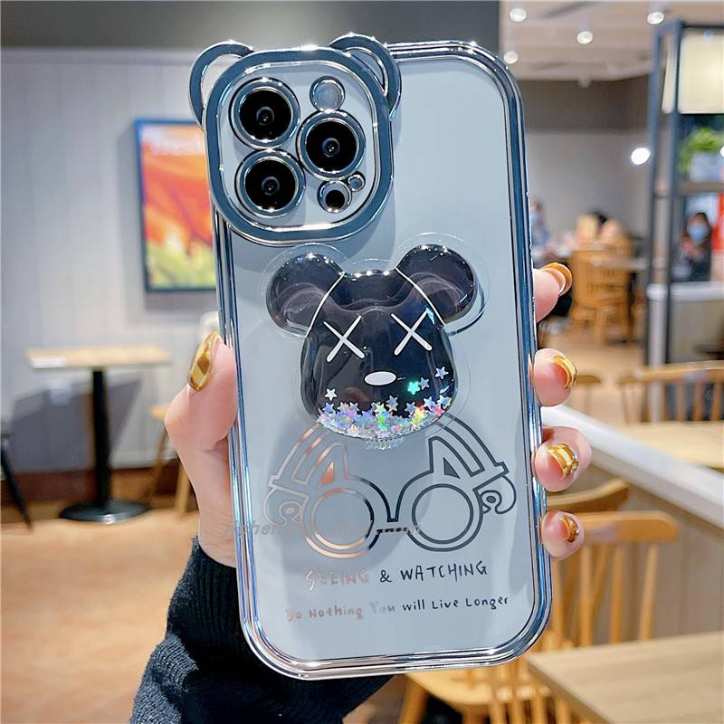 潮牌熊耳朵暴力熊适用13promax苹果12/11手机壳iphone1312promax支架