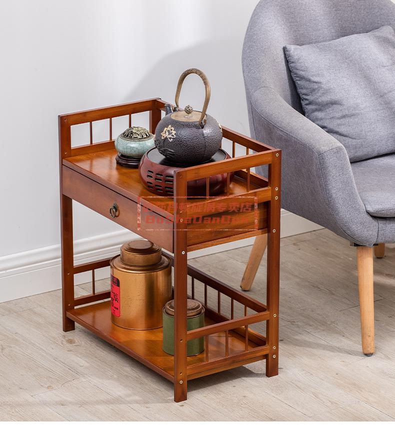 烧水泡茶台茶桌侧边柜茶柜架置物架茶叶茶具收纳架子36长二层三面围栏