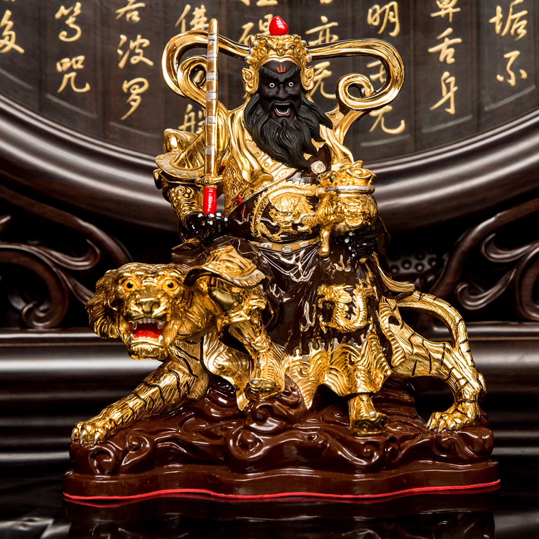 鎏金纯铜五路财神武财神赵公明神像中路财神爷摆件 高26厘米 红衣