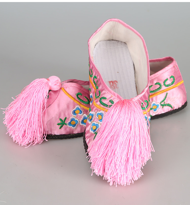 戏曲彩鞋平底绣鞋京剧戏剧旦小旦小姐青衣鞋儿童古装鞋女彩鞋 蓝色 35