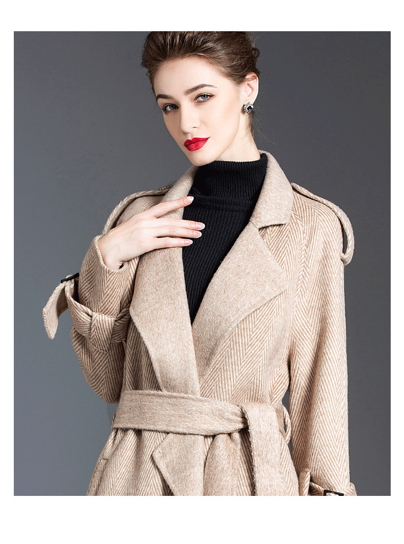 百搭显瘦中长款上衣加厚毛呢外衣宽松气质减龄双面羊绒外套女驼色s