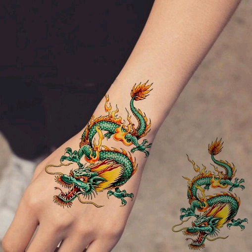 弦桃买一送一中国龙青龙半臂胸口纹身贴 龙头 防水男女花臂过肩龙p1