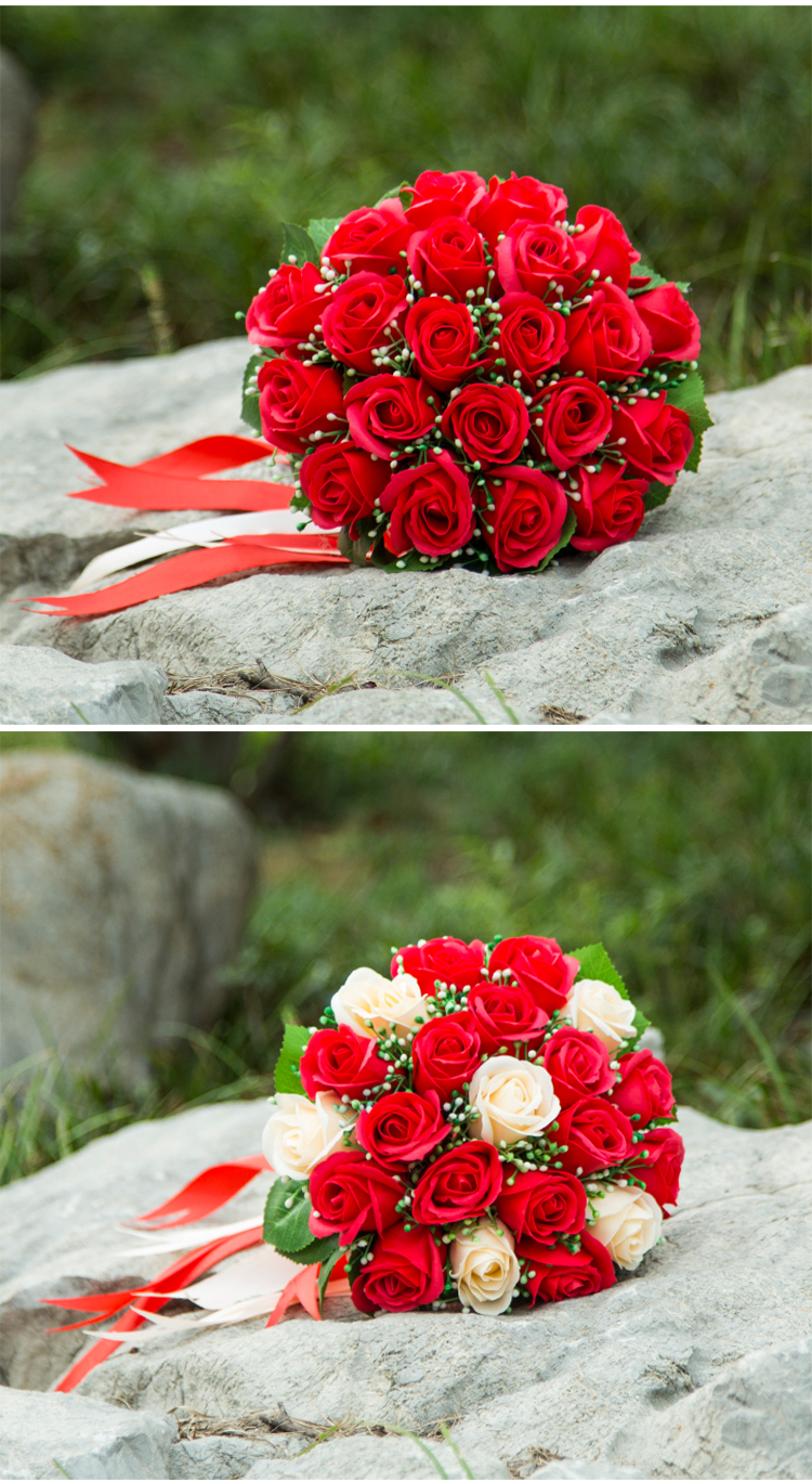 新娘捧花娘手捧花香皂花结婚缎带手捧花束永生花仿真红玫瑰花摄影婚礼