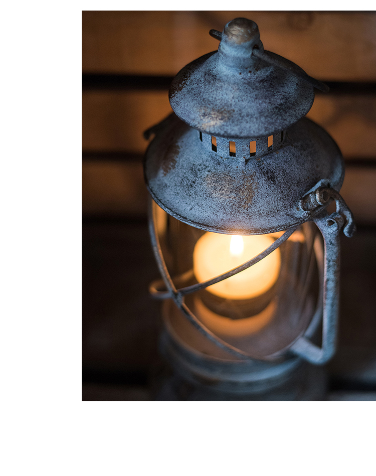 掬涵 欧式复古铁艺烛台风灯油灯小提灯装饰摆件花园杂货道具 怀旧风灯