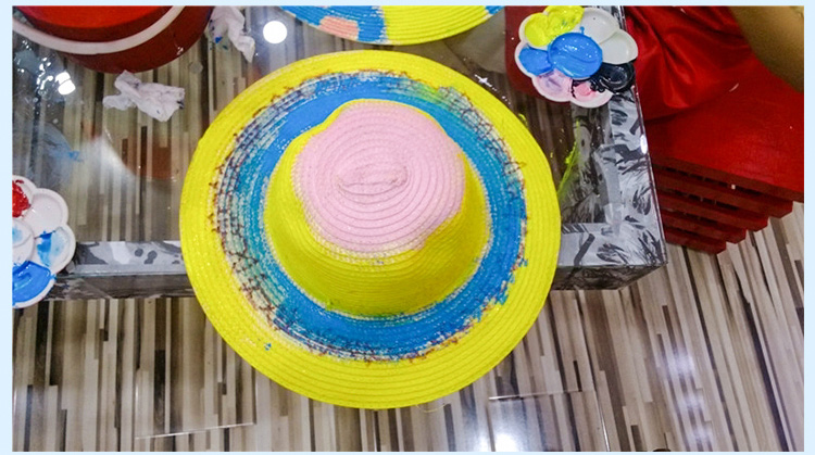 甄萌草帽diy绘画帽子儿童节手工材料幼儿园创意彩绘涂鸦编织手绘草帽