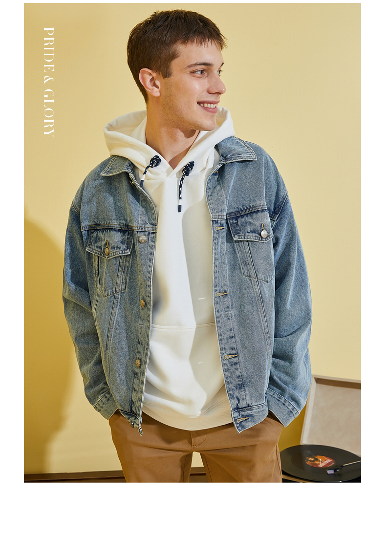 plory春季后背刺绣印花宽松休闲舒适牛仔夹克外套靛蓝色175