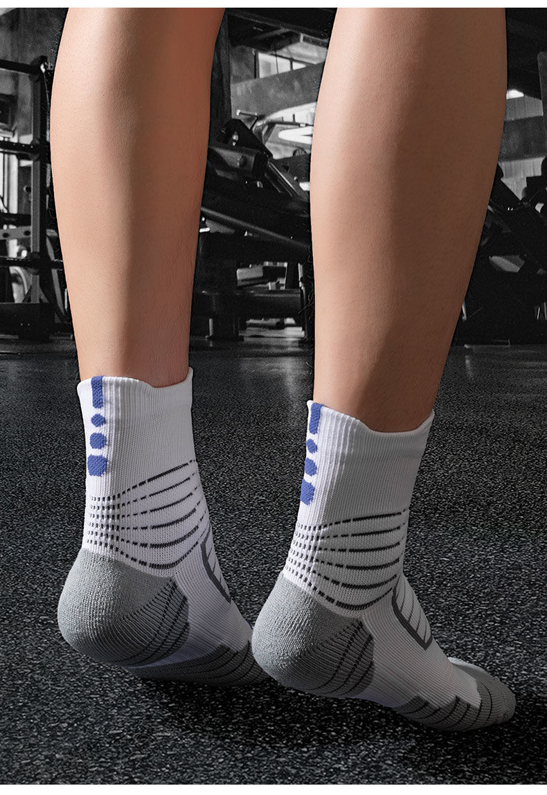 袜子男中筒袜运动篮球精英跑步毛巾底马拉松高中学生 1双白灰 精英袜