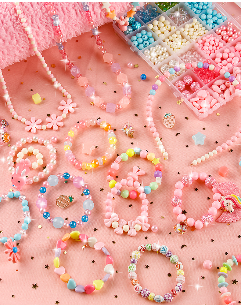 串珠儿童玩具女孩手工diy项链手链穿珠子制作材料包女童宝宝24格果冻