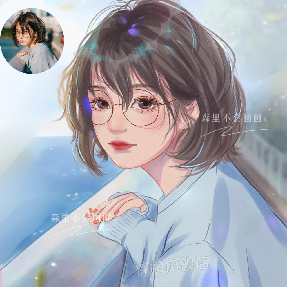 约稿原创水彩画师接稿漫画卡通情侣微信头像约稿动漫设计手绘头像定制