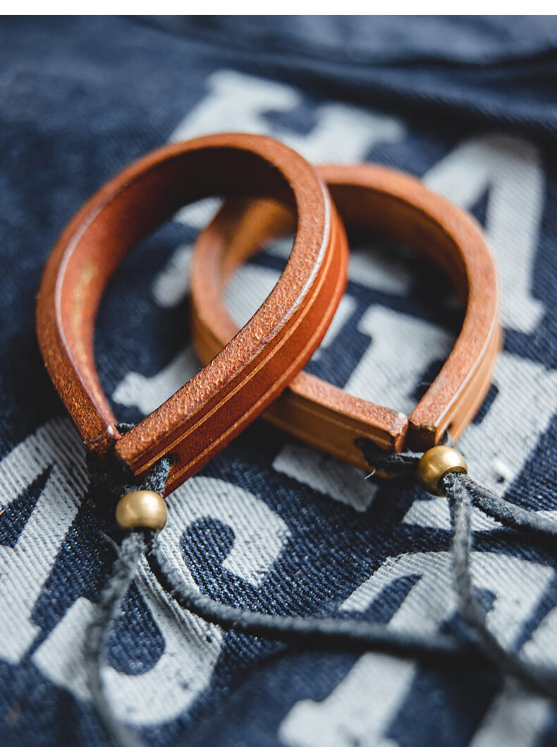 一生之环日系复古阿美咔叽情侣首饰配饰植鞣皮手环手镯男 原色【图片
