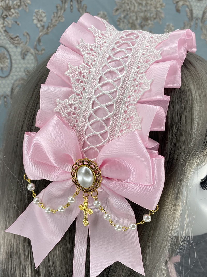 依莲妃lolita发饰花嫁爱神天使柄lo娘百搭加宽kc发带蝴蝶结洛丽塔头浅