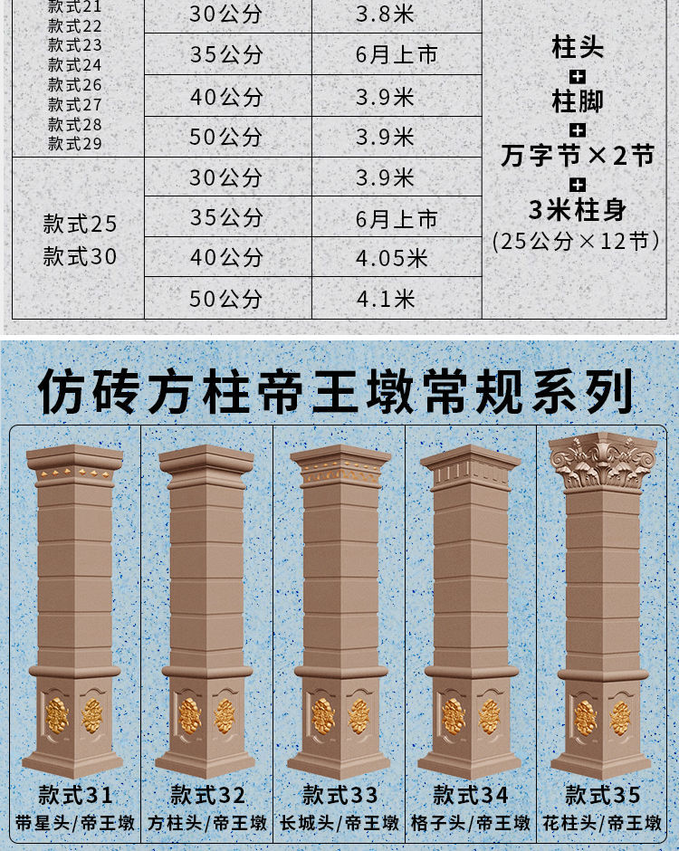 加厚罗马柱模具仿砖方柱塑料模型水泥柱子四方形欧式别墅建筑模板方柱
