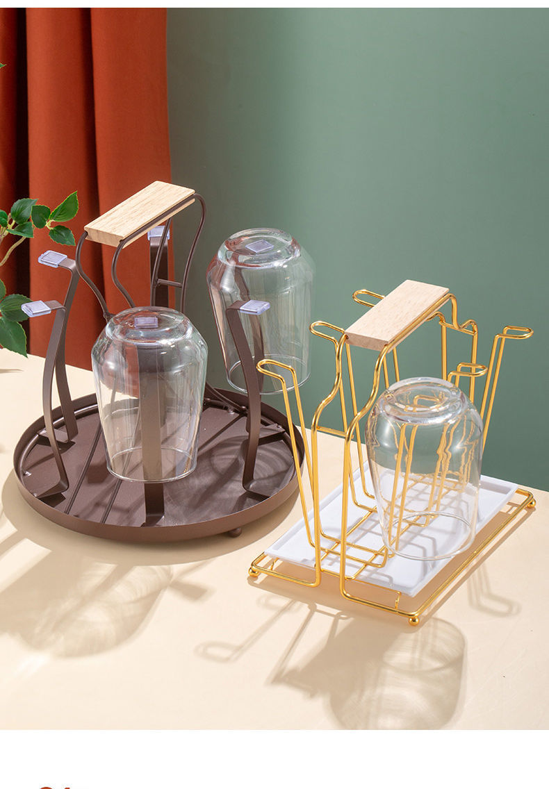 杯盘杯架子置物架水杯收纳茶杯架倒挂沥水金属杯架托盘家用挂杯子神器