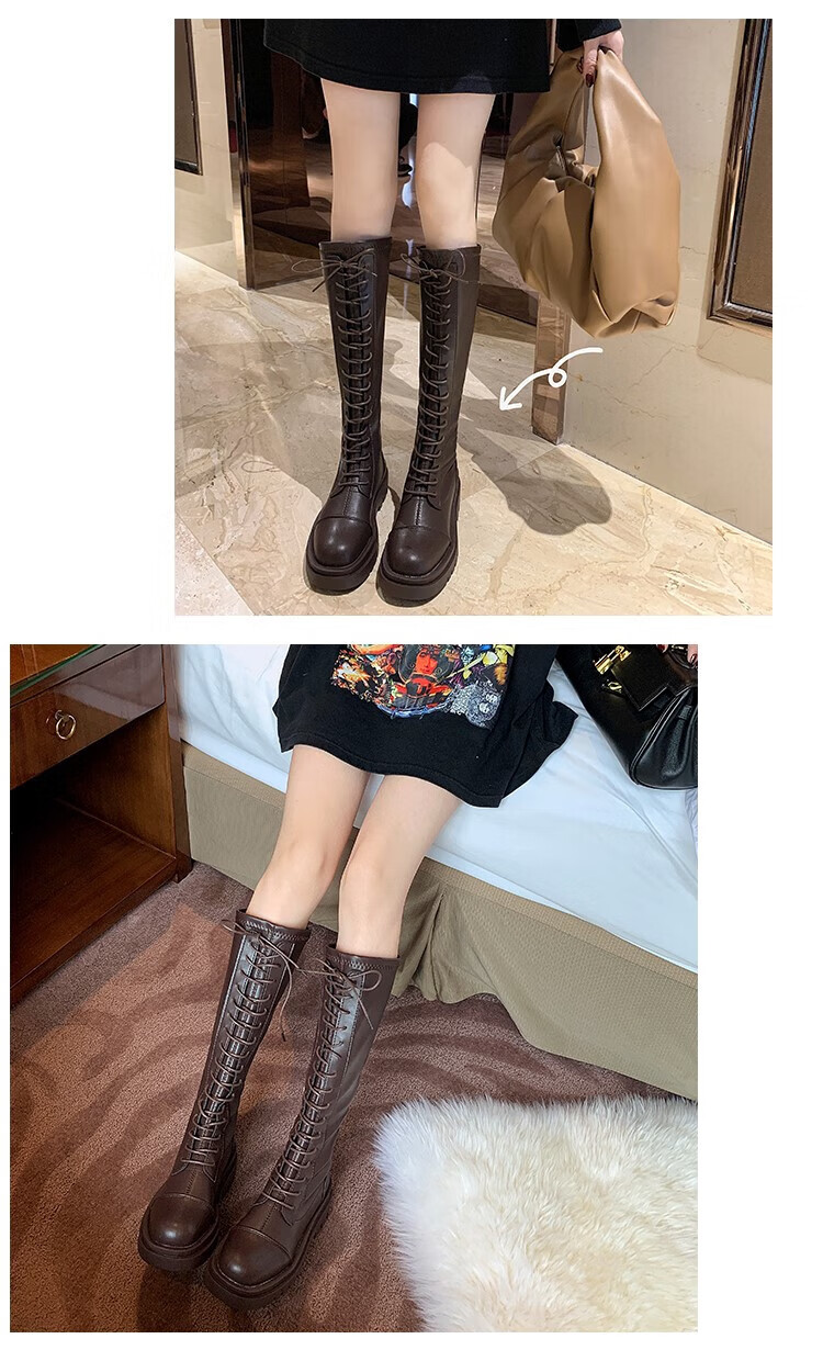 女生鞋子冬季靴子初中生高中生青少女长筒靴女显瘦高筒厚底长靴过膝小