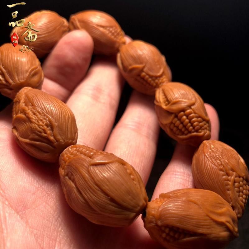 定制素核橄榄核手串雕刻白菜核雕挂件玉米丰收手工手链手把件 白菜