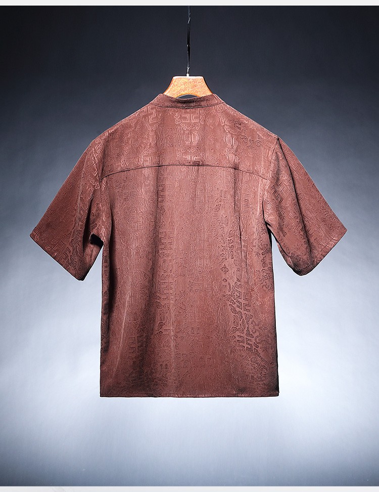 彩羊高档轻奢男装重磅短袖香云纱上衣夏真丝桑蚕丝衬衫t恤男宽松中国