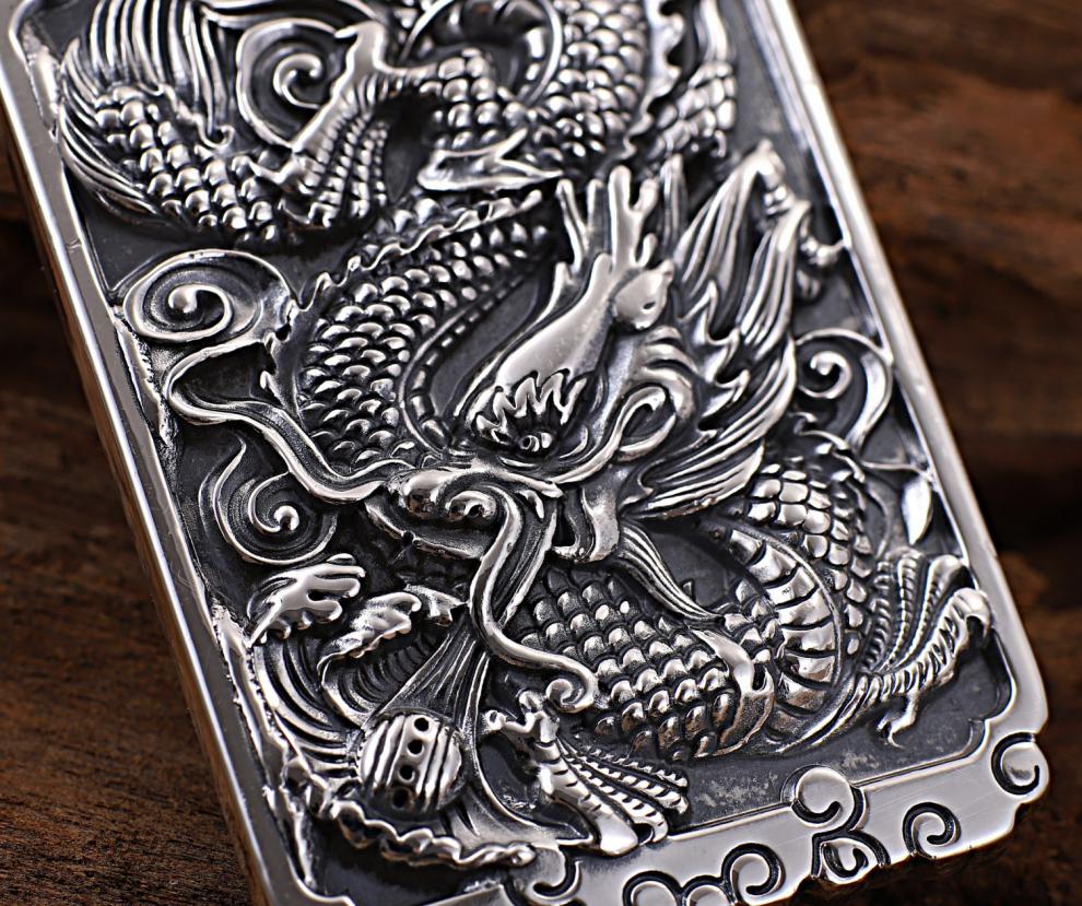 赛魅人99足银龙牌吊坠男士个性霸气中国龙复古吊牌足银龙牌项坠七夕