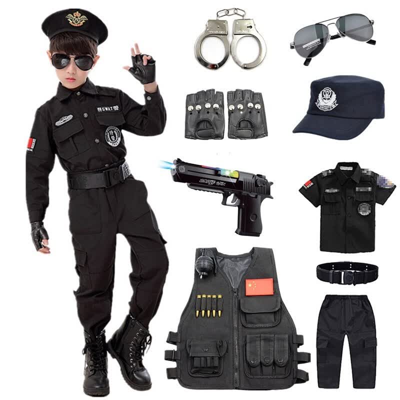 套装可穿靴子角色靴扮演小特警小警察军靴演出服特种兵装备儿童节礼
