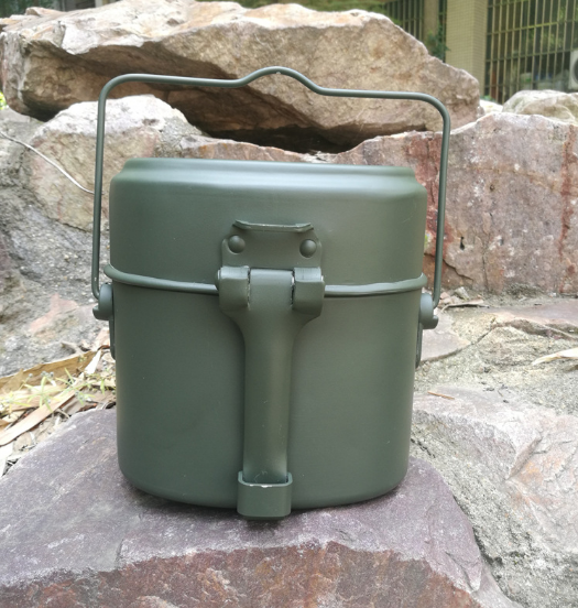 单兵饭盒多功能铝合金炊具德式野战便携式饭盒带饭盒铝水壶军绿色