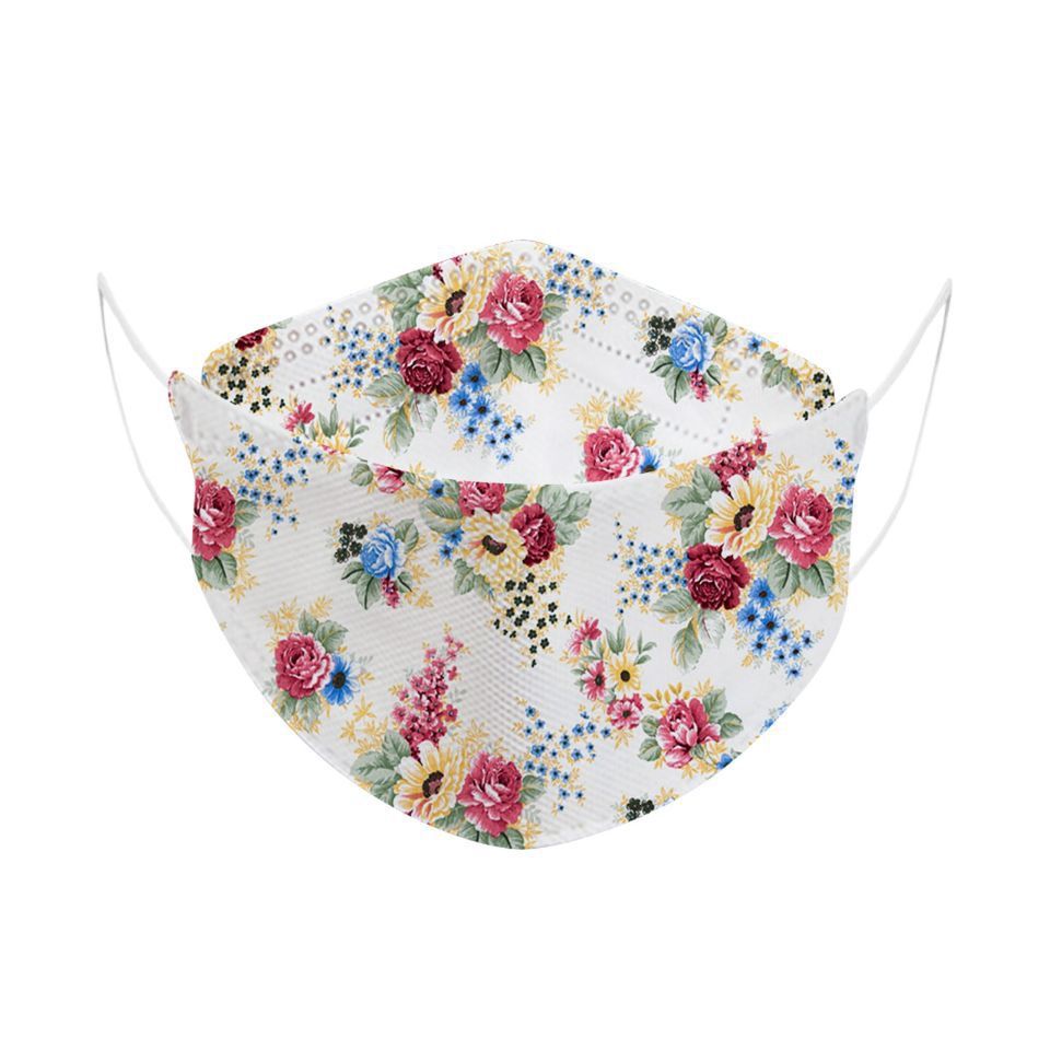 薛湖新品防花妆口罩韩式鱼型口罩彩色印花立体94四层晒不沾口红不花妆