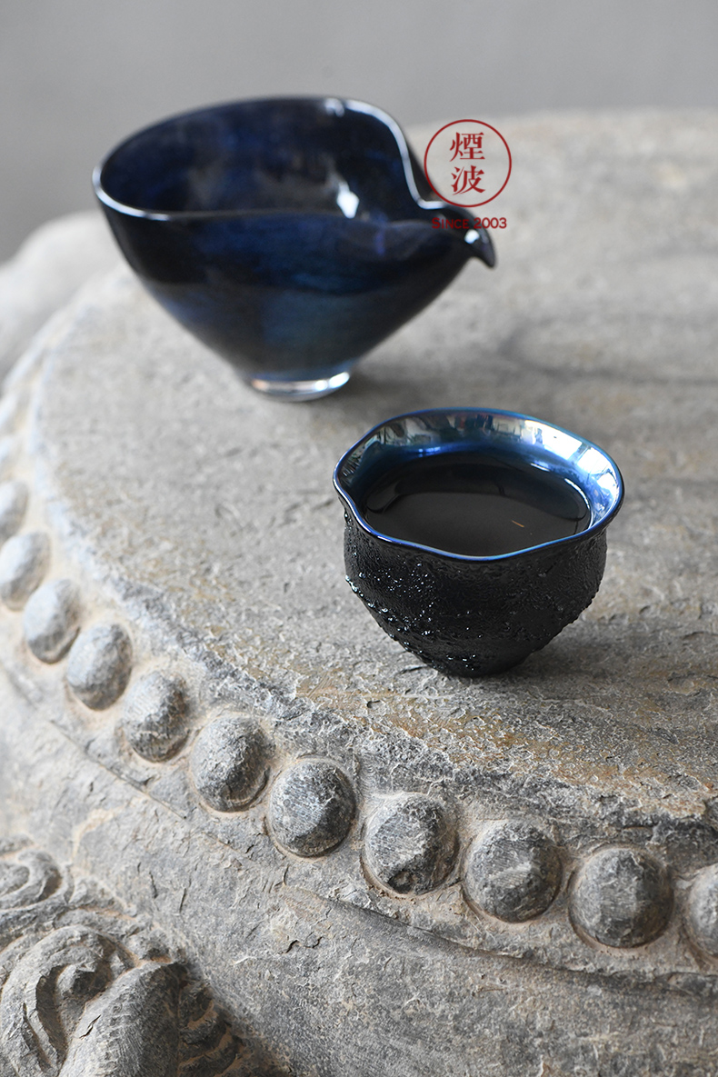 日本 黑川大介 手作玻璃 熔变黒曜系列 内青 酒盏 茶杯 玻璃杯