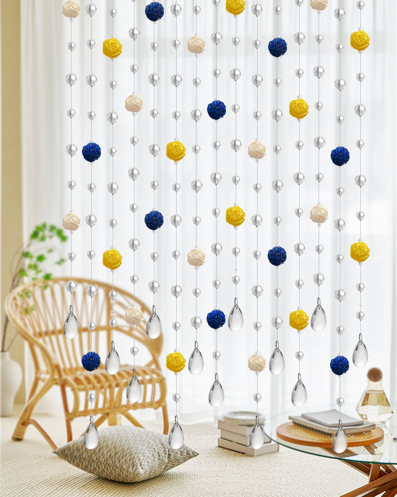 北欧风门帘北欧水晶珠帘藤球客厅隔断玄关过道装饰帘卧室门帘风水挂帘