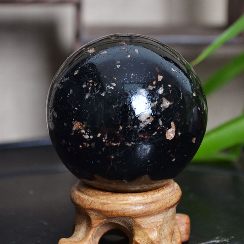 精选好货原石摆件送礼收藏天然黑碧玺水晶球电气石标本摆件碧玺球
