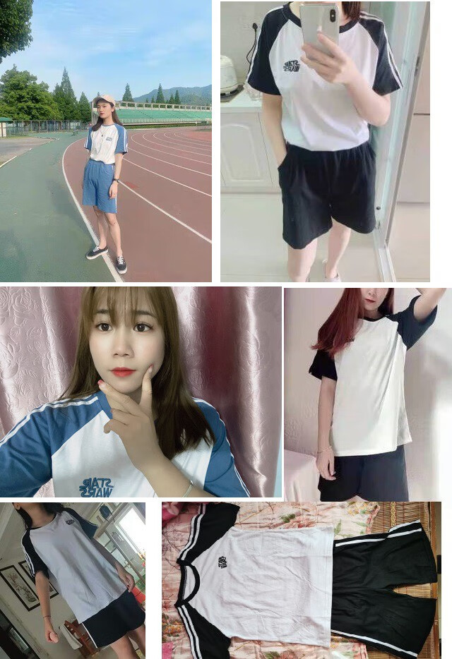 中考专用运动服套装女生初中学生考短裤跑步田径服中招考试 黑白 m