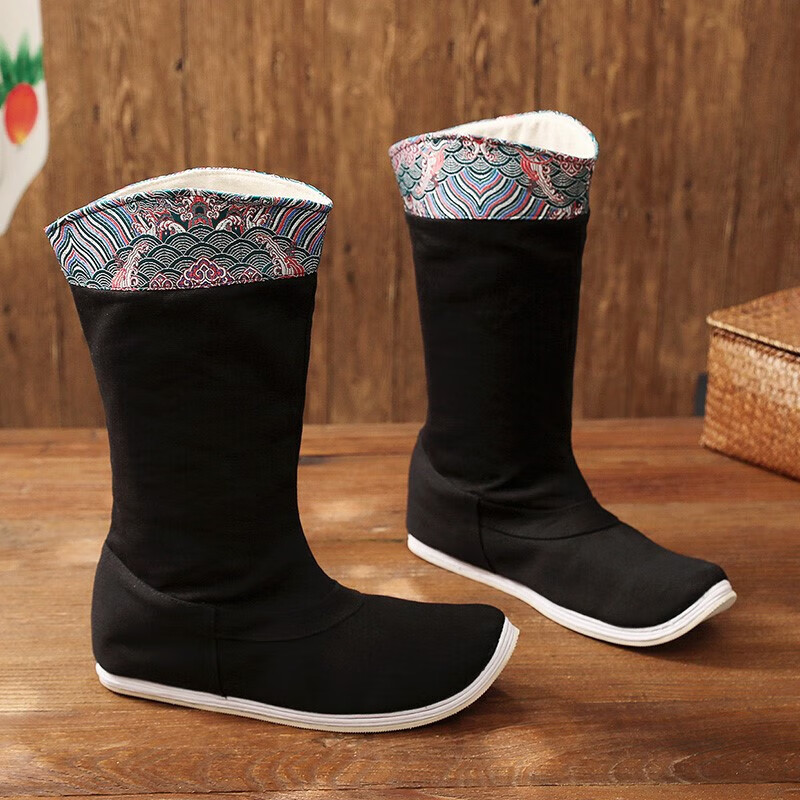 古风鞋子男武侠古装汉服古风靴皂靴cos皂靴男女同款长靴平跟翘头布靴