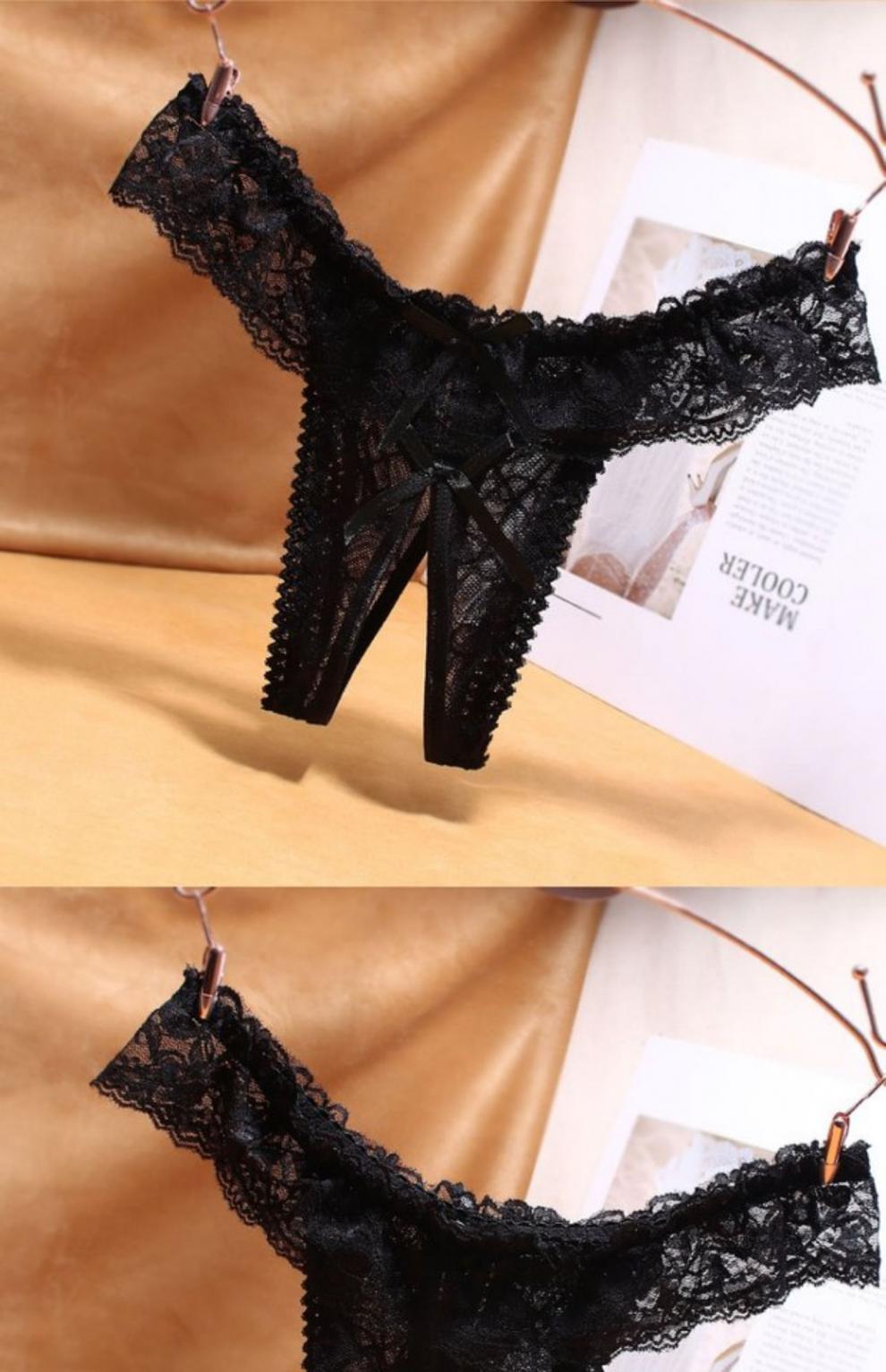 【保密发货】开档内裤女士性感透明蝴蝶结丁字裤女低腰诱性惑情趣免脱