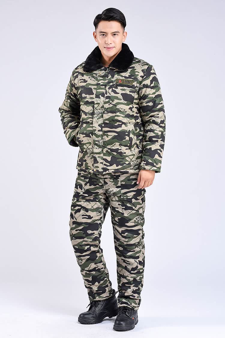 冻库防寒服劳保大棉袄保暖米迷彩棉袄棉裤中老年人加绒加厚短款棉服