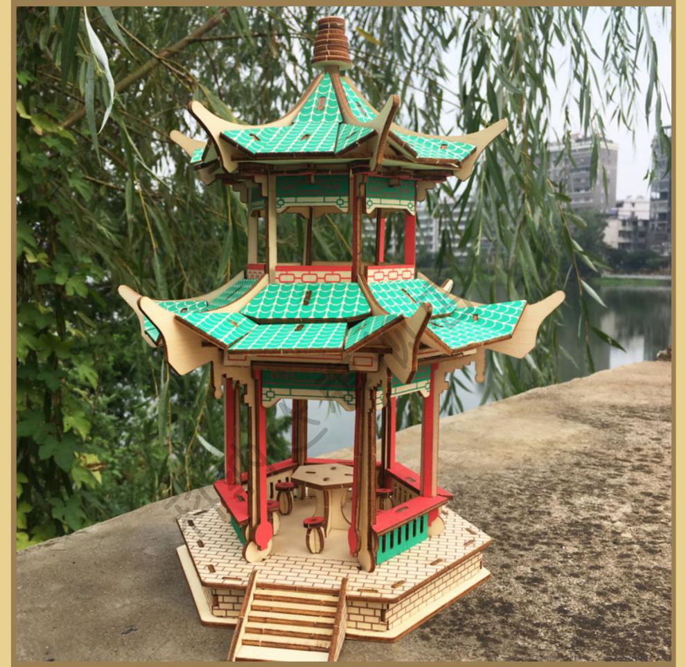 结构建筑微缩模型手工拼装木制古建筑模型别墅木屋 高难度成人玩具3d