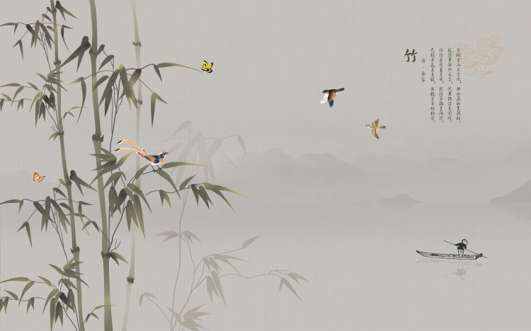 直播间3d立体视频拍摄背景布网红直播课程复古背景墙水墨古风背景 sp