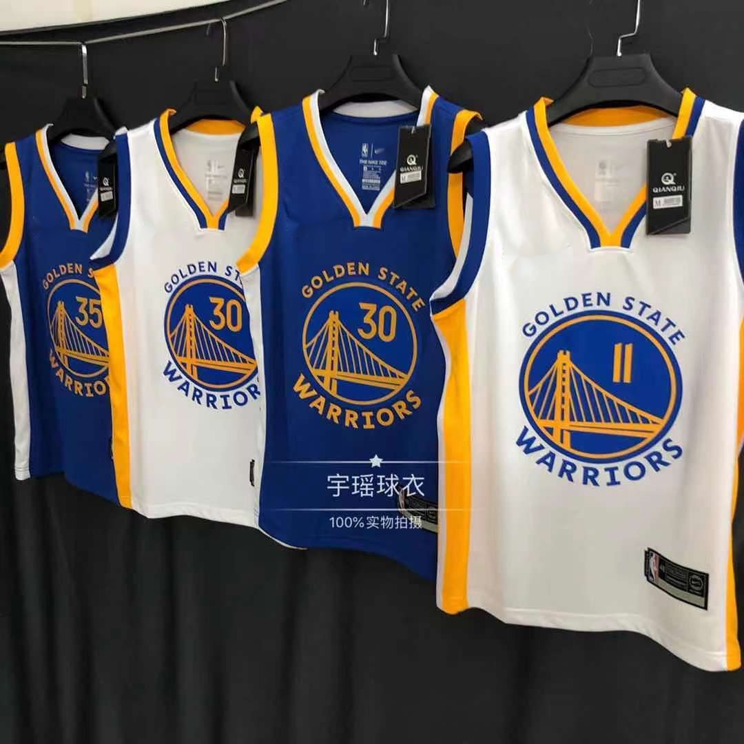 伯梵特 勇士队篮球服30号球衣布印热压11号汤普森杜兰特35号 白色35号